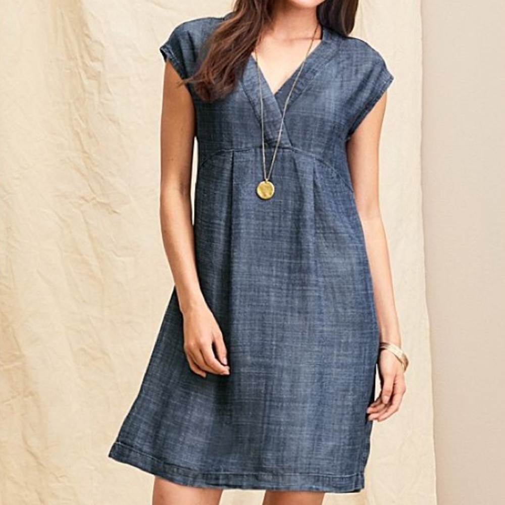 Lilla P Indigo Chambray V-Neck Cap Sleeve Dress